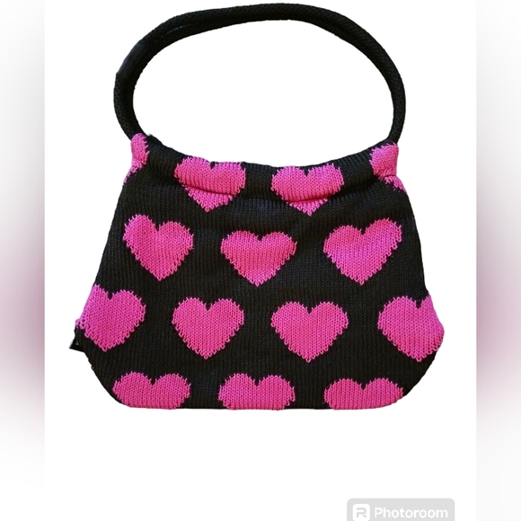 THE SAK handbag.  Womens.  Black with hot pink hearts on both sides. - Picture 6 of 10